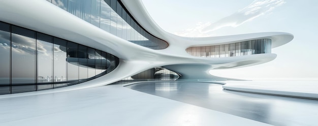 Empty minimal abstract architecture building interior or exterior concrete design with open space floor courtyard white showcase area and curved walls museum plaza display showroom mockup background