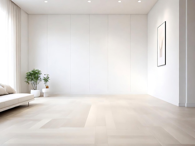 Empty Minimal Room Interior Design With Fishbone Flooring AI GENERATED