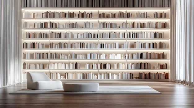 Photo empty minimalist bookshelf wall with serene and inviting sophistication