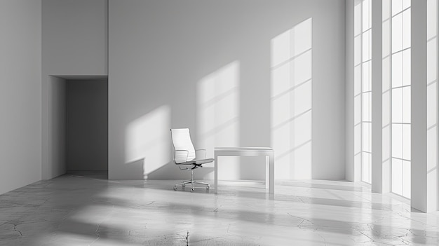 Photo empty minimalist office with white walls and a single desk