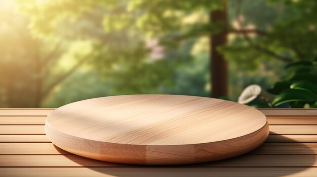 empty minimalistic wooden podium on the table to display products