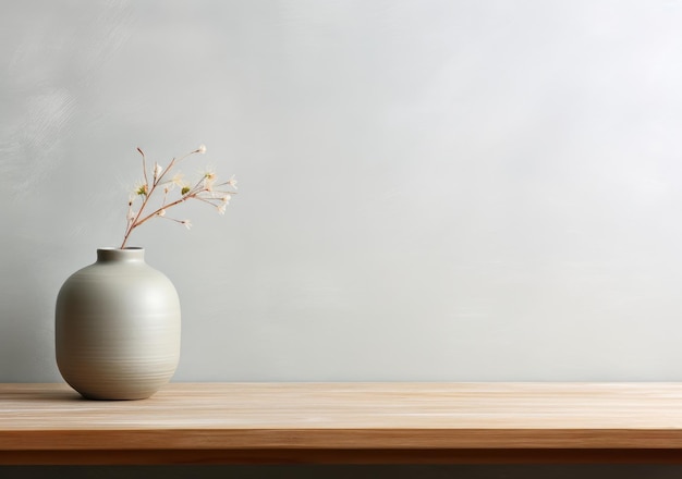 empty mockup space on a wooden tabletop against a plants on pot minimal wooden living room as a background AI Generative