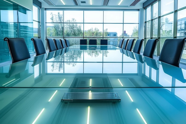 Photo empty modern meeting room with glass table and chairs