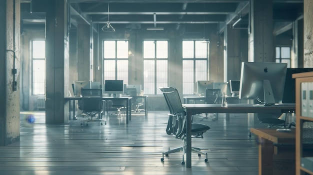 Empty Modern Office with Large Windows