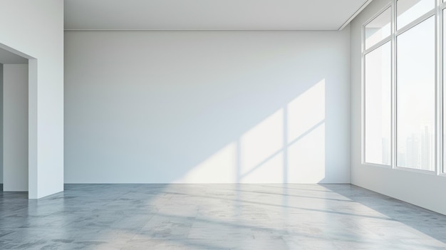 Empty Modern Room with Large Window and Concrete Floor