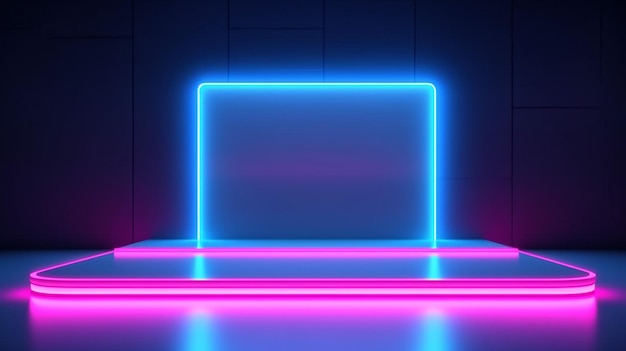 Empty neon stage for product replacement with futuristic generative AI