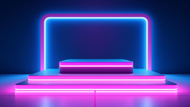 Empty neon stage for product replacement with futuristic generative AI