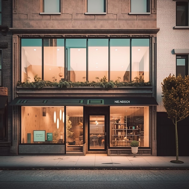 An empty neutral colored corner store front