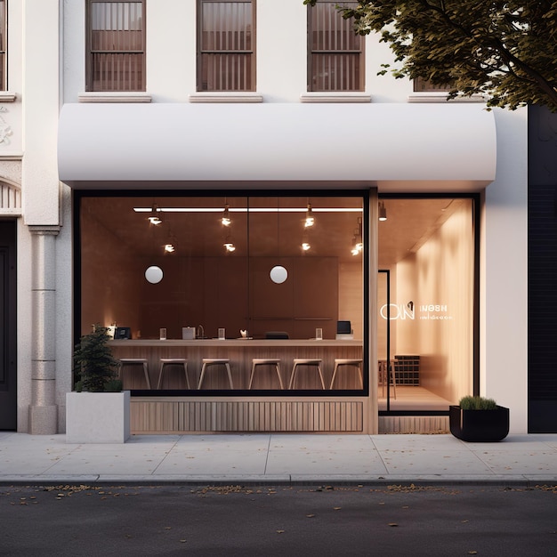 An empty neutral colored corner store front