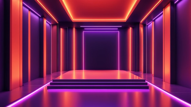 empty night club interior with glowing neon panels coral abstract futuristic background