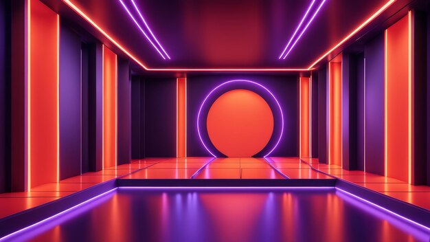 empty night club interior with glowing neon panels coral abstract futuristic background