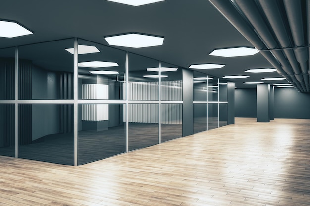 Empty office hall with glass walls