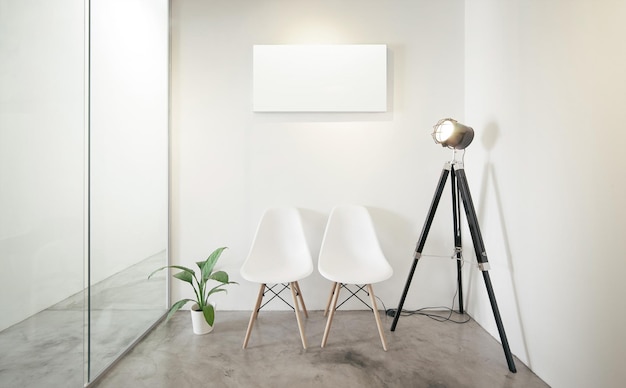 Empty office waiting room Glass window with green plant