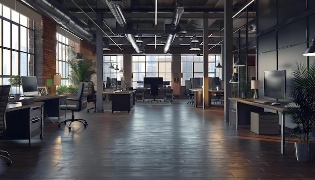 Empty Office With Modern Furnishings And Tech Generated By Ai