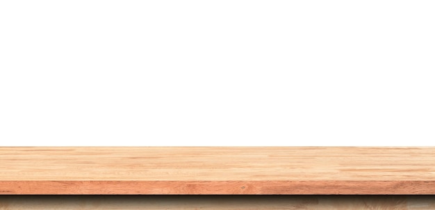 Empty old wood table on isolate white background and display montage with copy space for product.