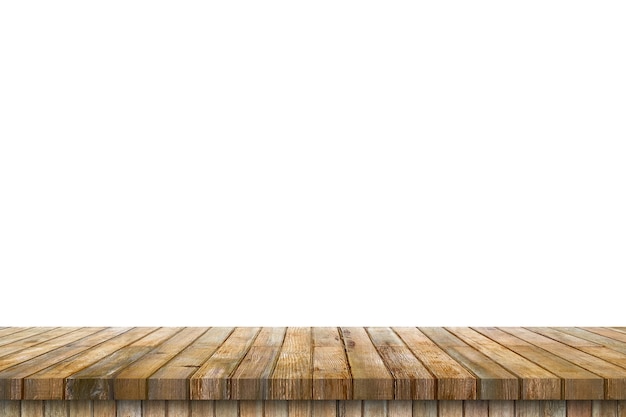 Empty old wood table on isolate white background and display montage with copy space for product