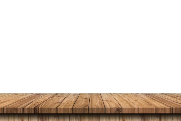 Empty old wood table on isolate white background and display montage with copy space for product