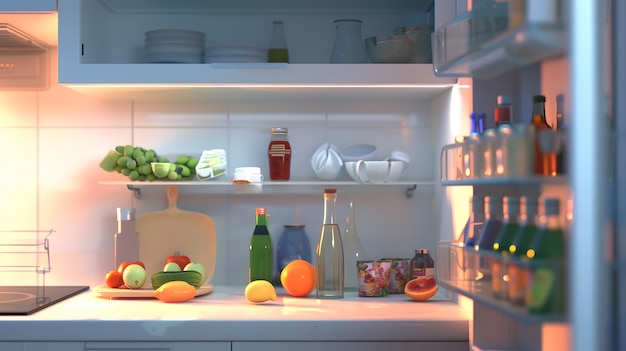 Empty open fridge in domestic kitchen Generative AI