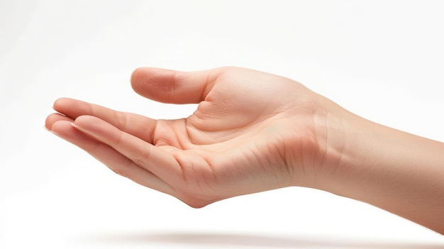 Empty open woman hand on white background