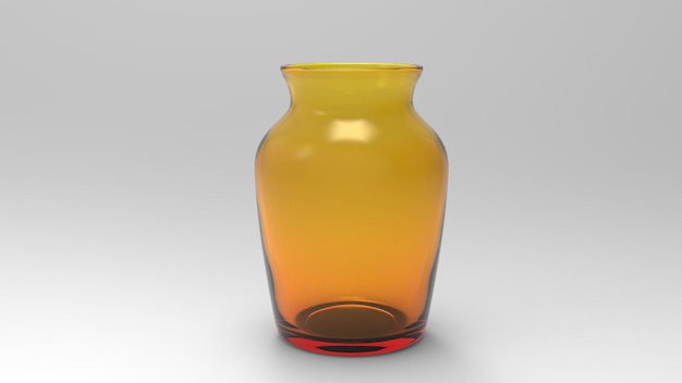 empty orange glass vase isolated on white backlighted background and  3d rendering.