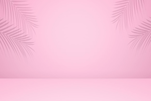 Empty palm shadow texture pattern cement on pink wall background summer tropical minimal concept