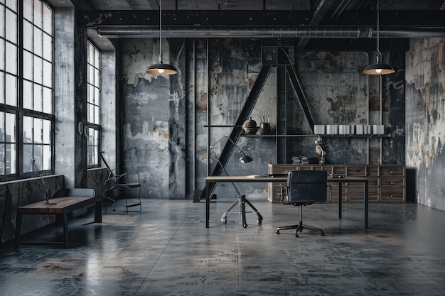 Photo empty panoramic industrial style office corner