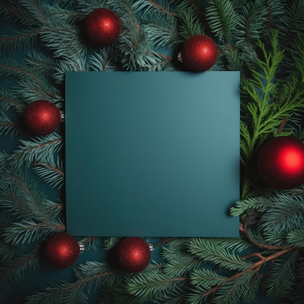 Empty paper on Christmas green background with fir Illustration AI GenerativexA