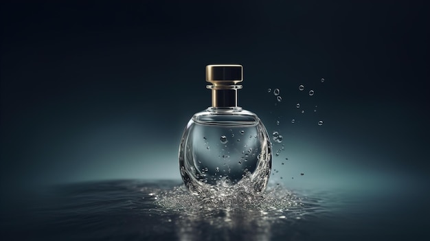 Empty perfume bottle mockup on sea background for cosmetic branding AI generated