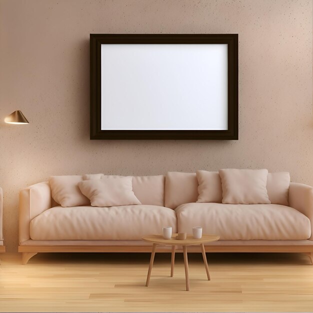 Empty photo frame in the living room with sofa