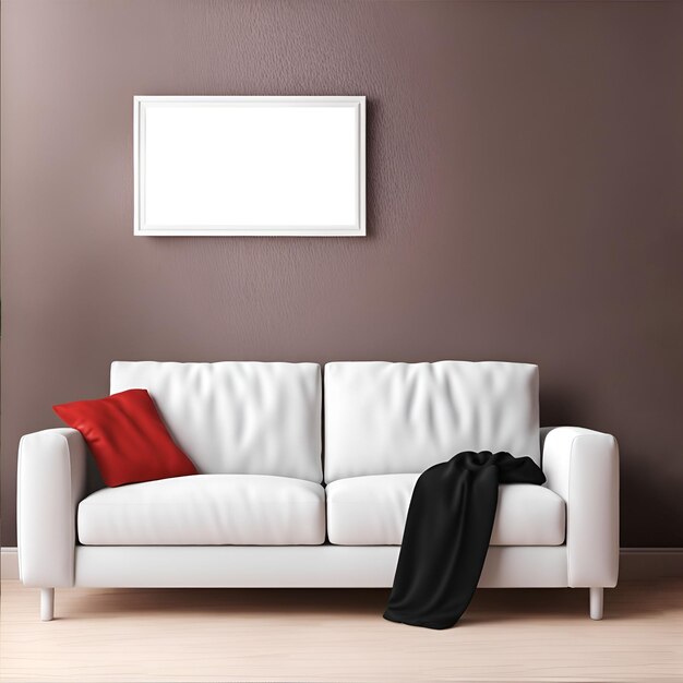 Empty photo frame in the living room with sofa