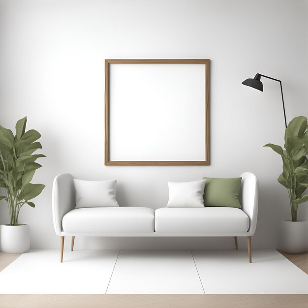 Empty photo frame in the living room with sofa