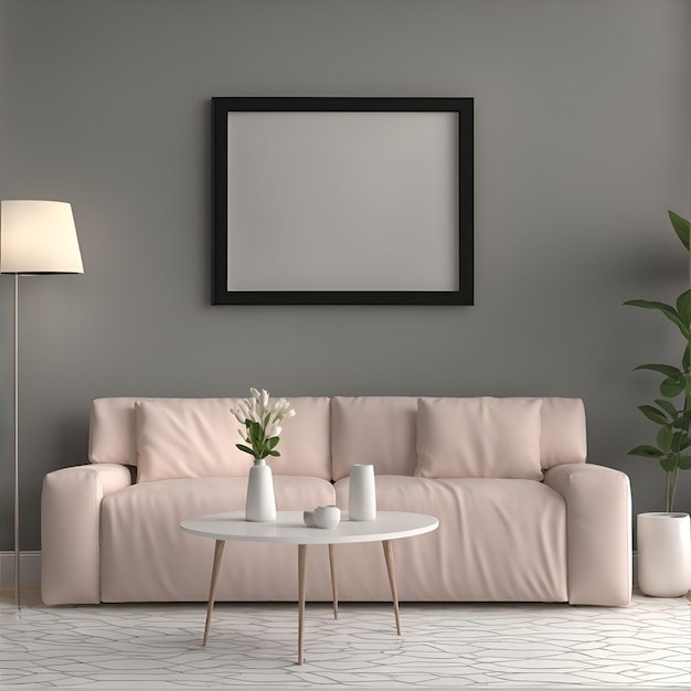 Empty photo frame in the living room with sofa