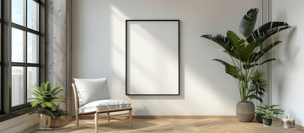 Empty picture frame mockup displayed with artwork as part of interior design