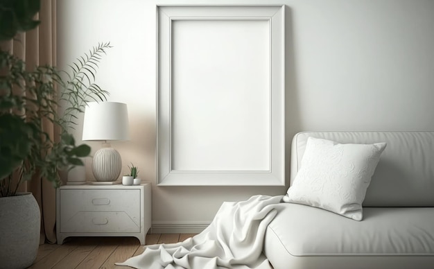 Empty picture frame mockup on a wall vertical frame mockup in modern minimalist interior