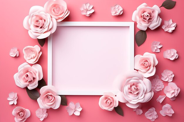 Empty Pink Frame Paper Roses