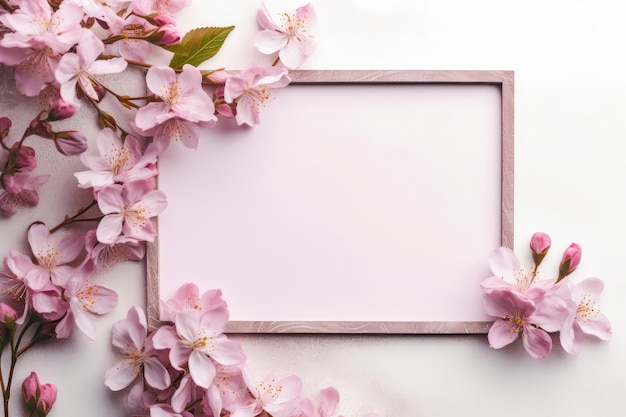 Empty Pink Frame With Flowers Generative AI