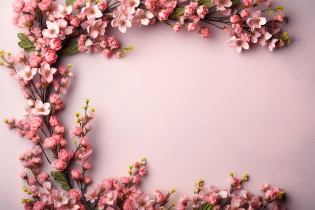 Empty Pink Frame With Flowers Generative AI