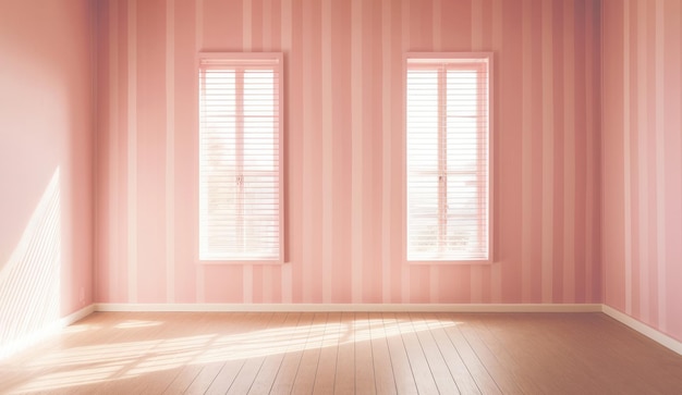 Empty pink room with two windows