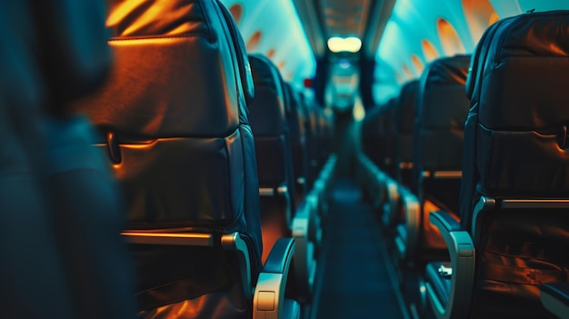 An empty plane cabin with passenger seats