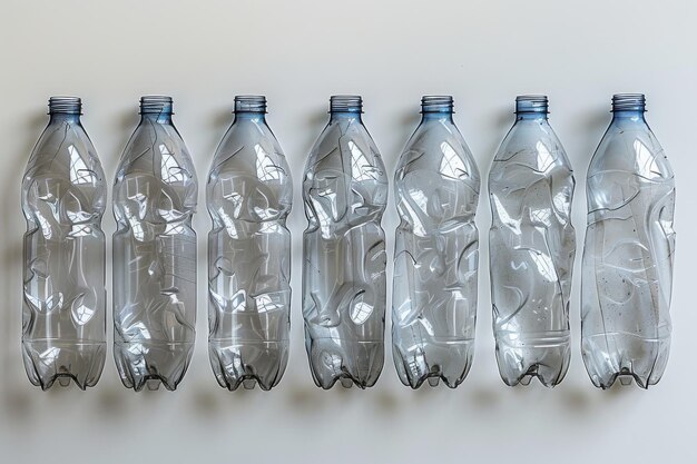 Photo empty plastic bottles showcased against a clean white background emphasizing their distinct shapes