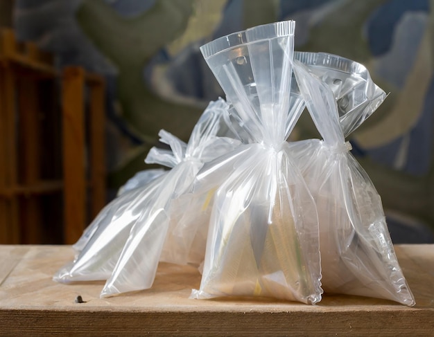 Photo empty plastic ziplock bags for the home and bag production