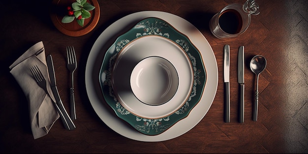 Empty plate and setup in restaurant table