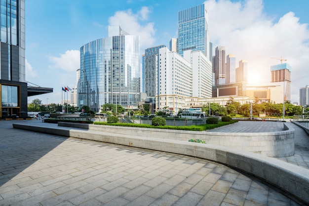 Empty Plaza and Modern Office Building, Qingdao, China