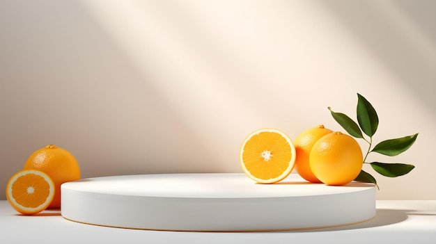 Photo empty podium and orange fruits