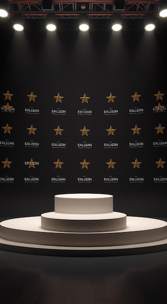 Photo empty podium stage with gold star and spotlight for product display