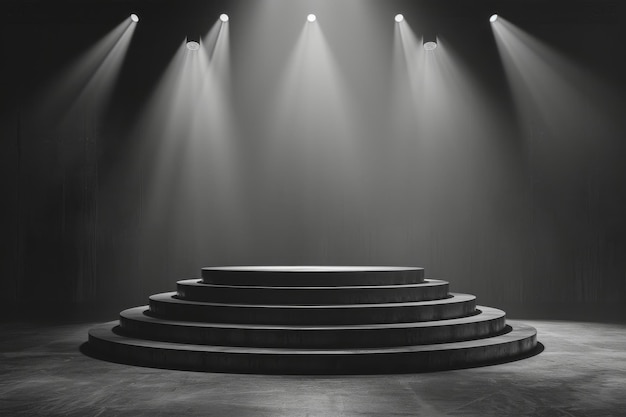 Photo empty podium with dramatic spotlight in dark theater setting