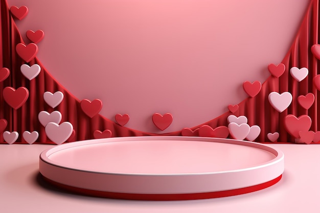 empty podium with pink and red background for valentines day product generative ai