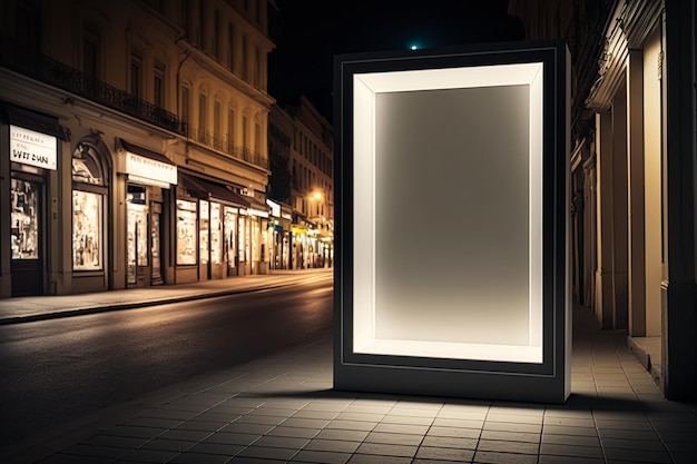 empty poster at the store street showcase window in a city at night Generative AI