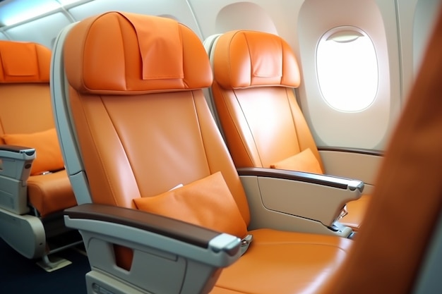 Empty Premium comfort First class orange seats