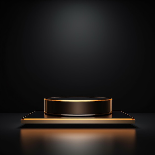 empty product stand with black background and gold